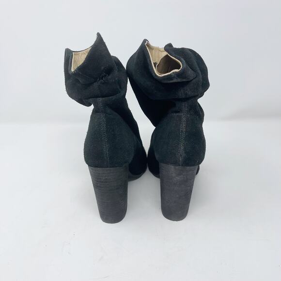 Nine West 6 Black Kaceyx5 Suede Leather Peep Toe Ruched Booties Block Heel - Picture 7 of 14
